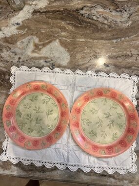 Floral Pattern Pink and Green Salad  Plates - Set of 2